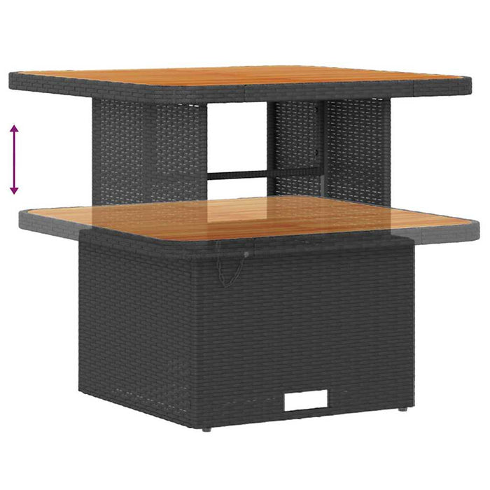 3-delt hage spisebordsett med puter svart poly rattan acacia