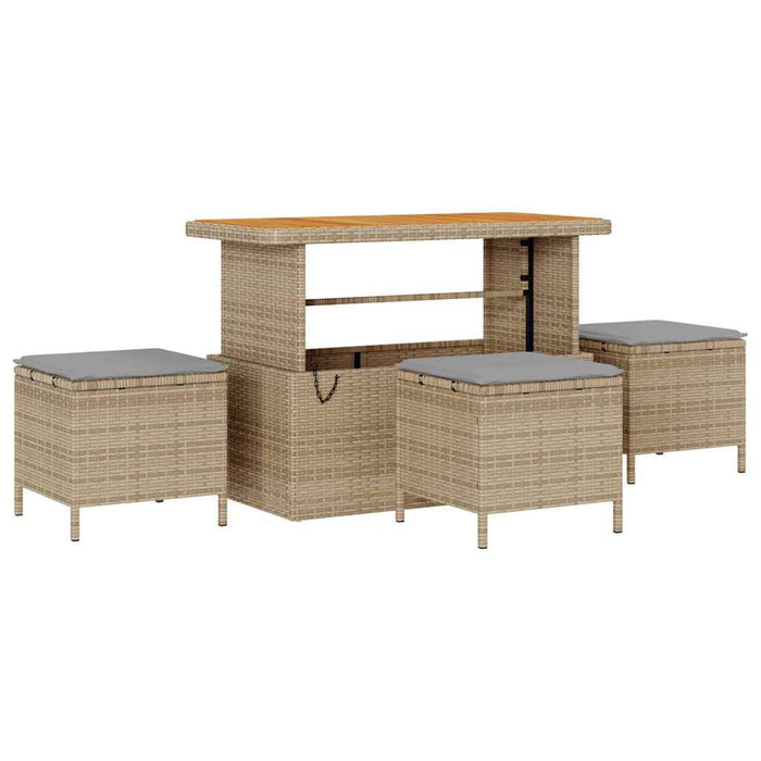 4 Delt Hage Spisegruppe med Puter Beige Poly Rattan Akasie