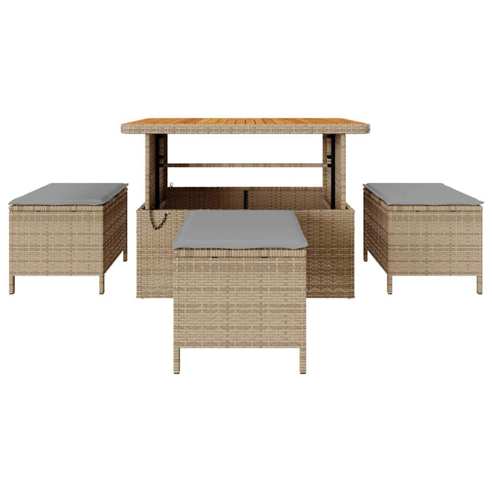 4 Delt Hage Spisegruppe med Puter Beige Poly Rattan Akasie