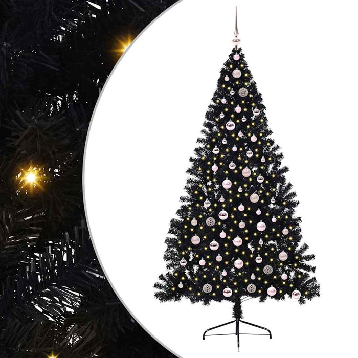 Kunstig Forhåndsopplyst Juletre med 300 LED Svart 210 cm PVC