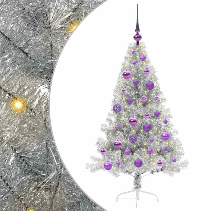 Kunstig Forhåndsopplyst Juletre med 150 LED sølv 120 cm PET
