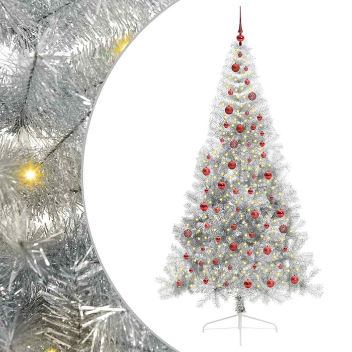 Kunstig Forhåndsopplyst Juletre med 300 LED sølv 210 cm PET