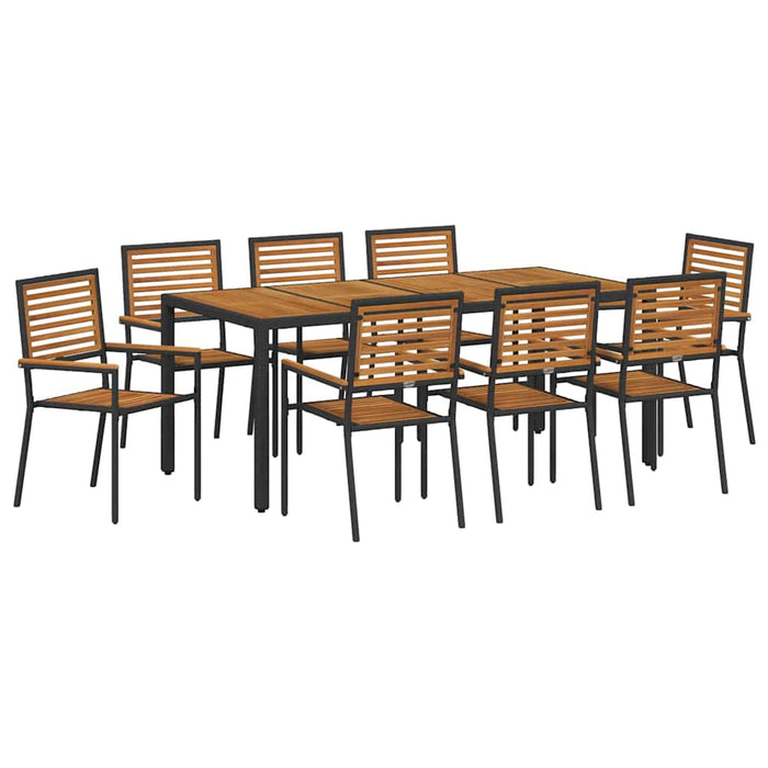 hage spisegruppe med 9 deler Sort Poly Rattan Akasia