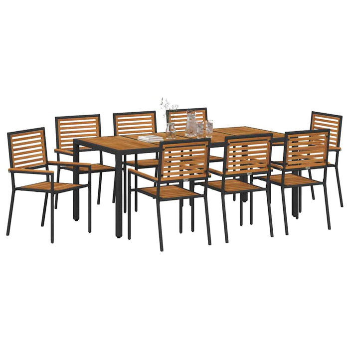 hage spisegruppe med 9 deler Sort Poly Rattan Akasia