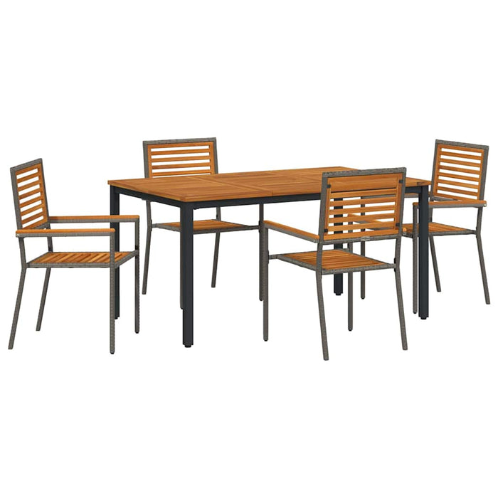 5 Delt Hage Spisegruppe Grå Poly Rattan Akasie, vidaXL Stablebare Hage Stoler med Puter 2 stk Grå Poly Rattan, vidaXL Hagebord 150x90x75 cm Solid Akasie Tre og Metall