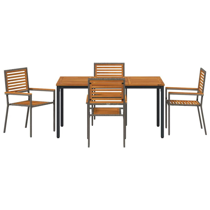 5 Delt Hage Spisegruppe Grå Poly Rattan Akasie, vidaXL Stablebare Hage Stoler med Puter 2 stk Grå Poly Rattan, vidaXL Hagebord 150x90x75 cm Solid Akasie Tre og Metall