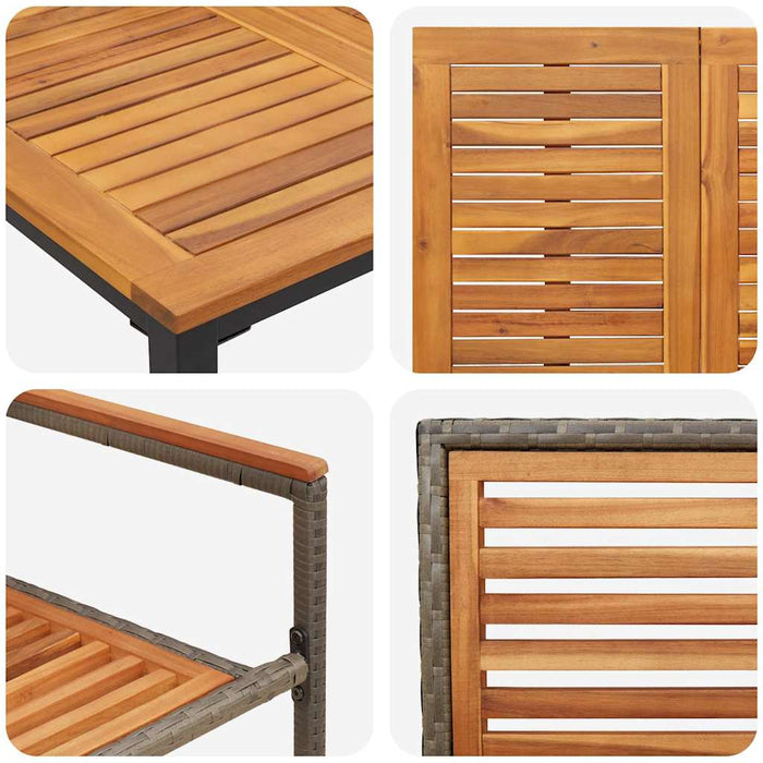 7-delt Hage Spisebordsett Grå Poly Rattan Akasie, vidaXL Stabelbare HageStoler med Puter 2 stk Grå Poly Rattan, vidaXL Hagebord 150x90x75 cm Solid Akasi Tre og Metall