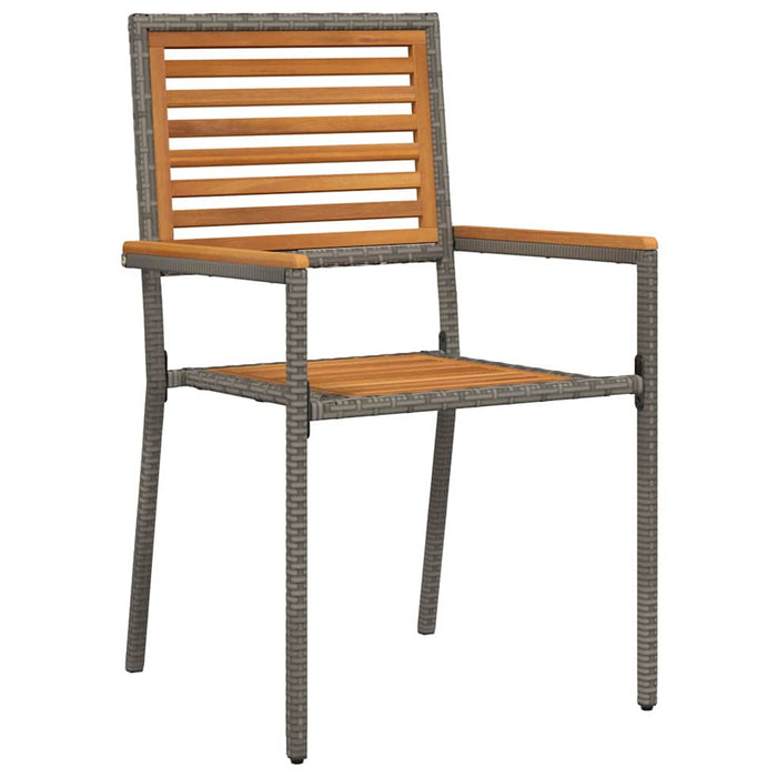 7-delt hagemøbelsett Grå Poly Rattan Akasia, vidaXL Stabelbare hage stoler med puter 2 stk Grå Poly Rattan, vidaXL Hagebord 180x90x75 cm Solid Akasiatre og Metall