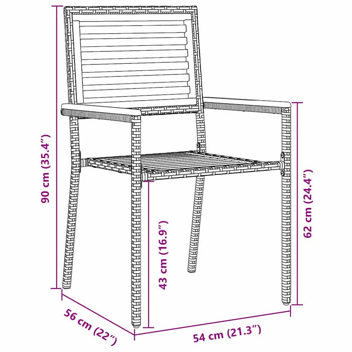 7-delt hagemøbelsett Grå Poly Rattan Akasia, vidaXL Stabelbare hage stoler med puter 2 stk Grå Poly Rattan, vidaXL Hagebord 180x90x75 cm Solid Akasiatre og Metall