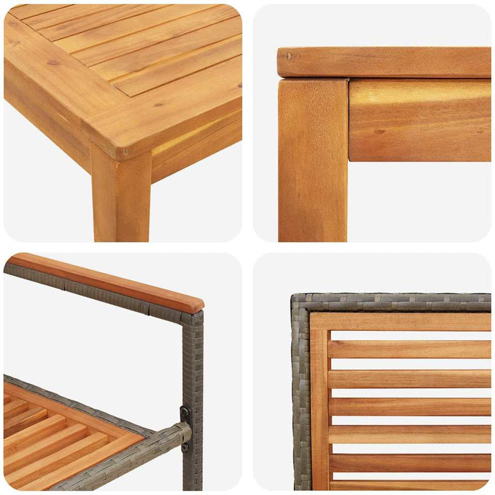 5-delt hage spisebordsett Grå polyrotting Akasietre, vidaXL Stabelbare hage stoler med puter 2 stk Grå polyrotting