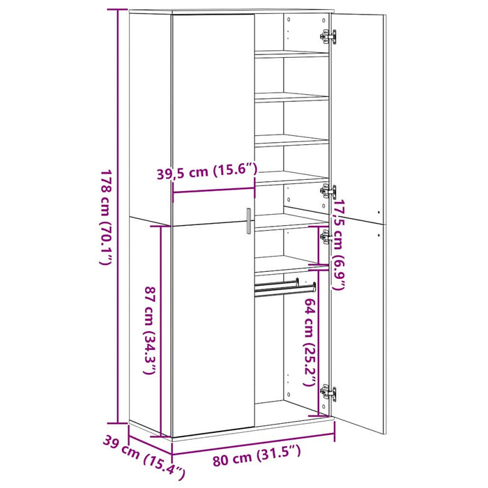 Highboard Svart Eik 80x39x178 cm Sponplate