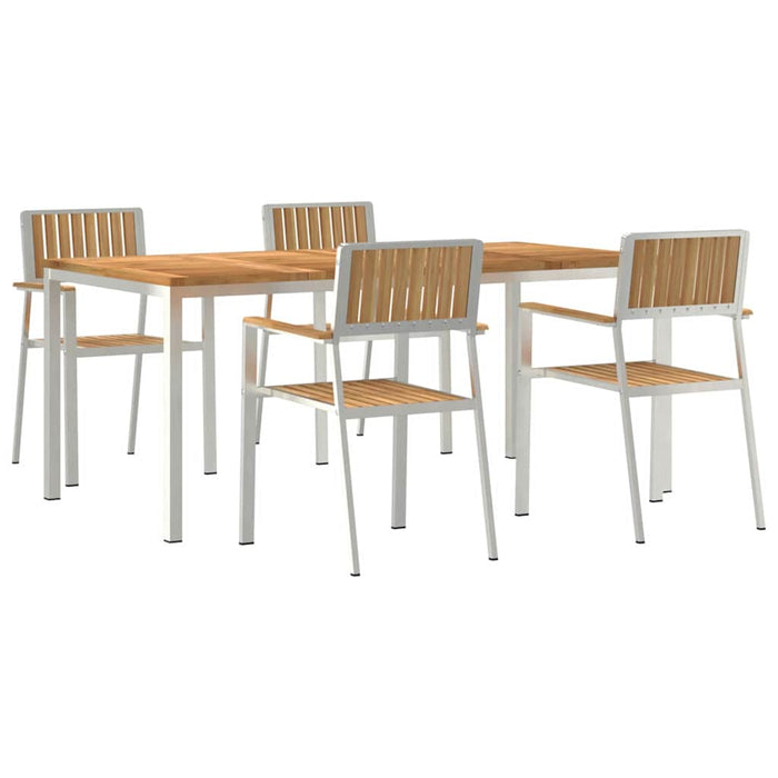 5-delt hage spisebordsett i solid teaktre, vidaXL utendørs spisebord 180x90x75 cm i solid teaktre, vidaXL stablebare hage stoler 4 stk i solid teaktre og metall