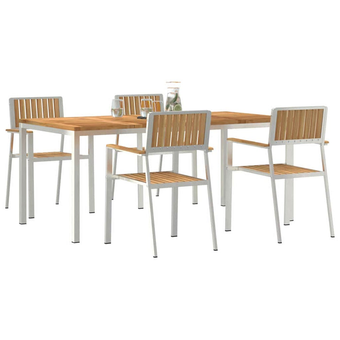 5-delt hage spisebordsett i solid teaktre, vidaXL utendørs spisebord 180x90x75 cm i solid teaktre, vidaXL stablebare hage stoler 4 stk i solid teaktre og metall