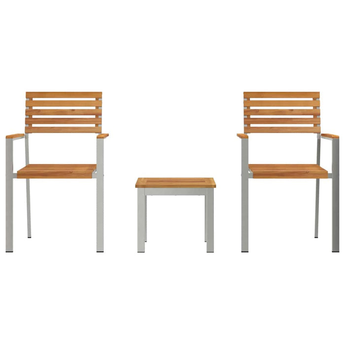 3-delt Hagemøbelsett Massivt Tre Teak, vidaXL Stablebare Hagemøbler 2 pcs Massivt Tre Teak og Stål