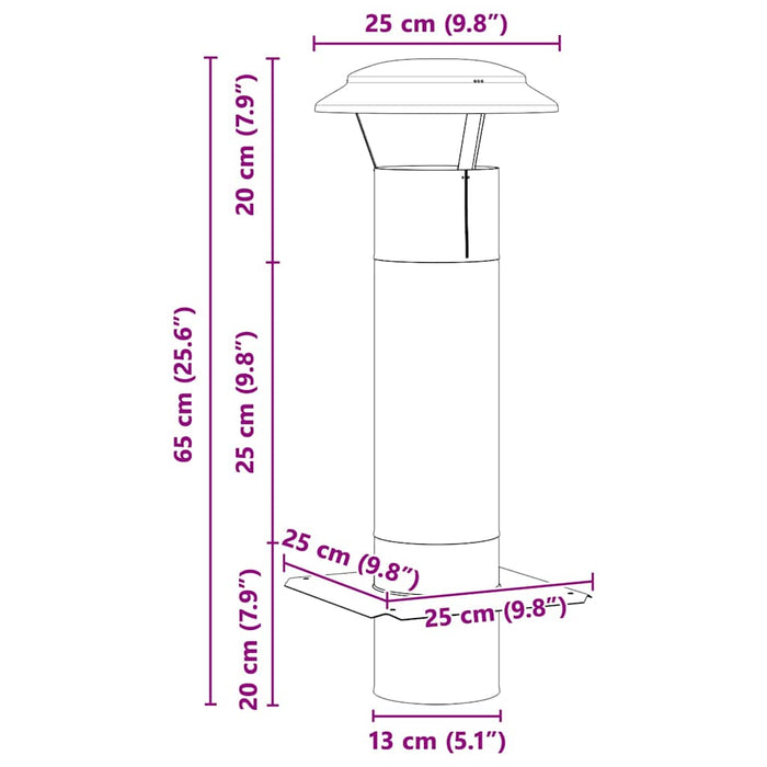 Pipeforlengelse sølv 25 x 25 x 65 cm Rustfritt Stål