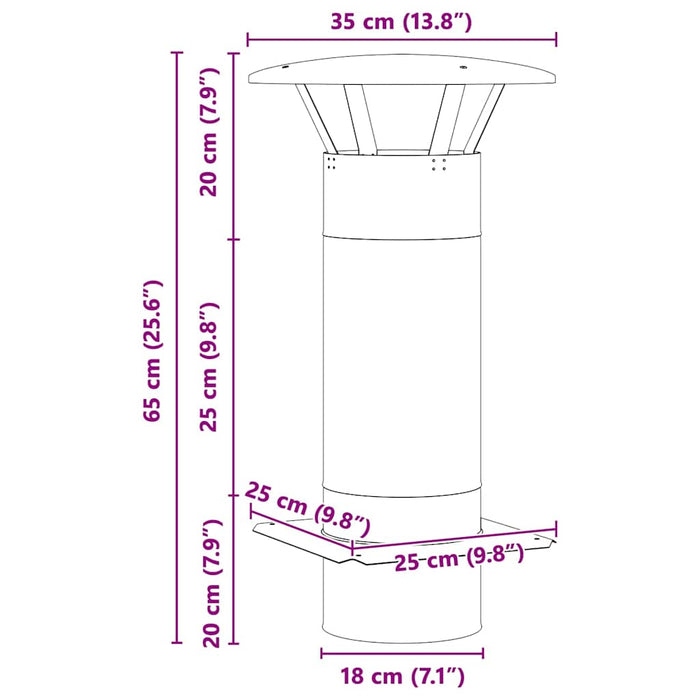 Pipeforlengelse sølv 35 x 35 x 65 cm Rustfritt Stål