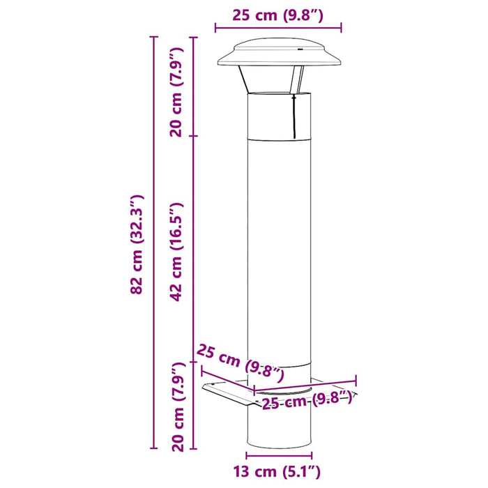 Pipeforlengelse sølv 25 x 25 x 82 cm Rustfritt Stål