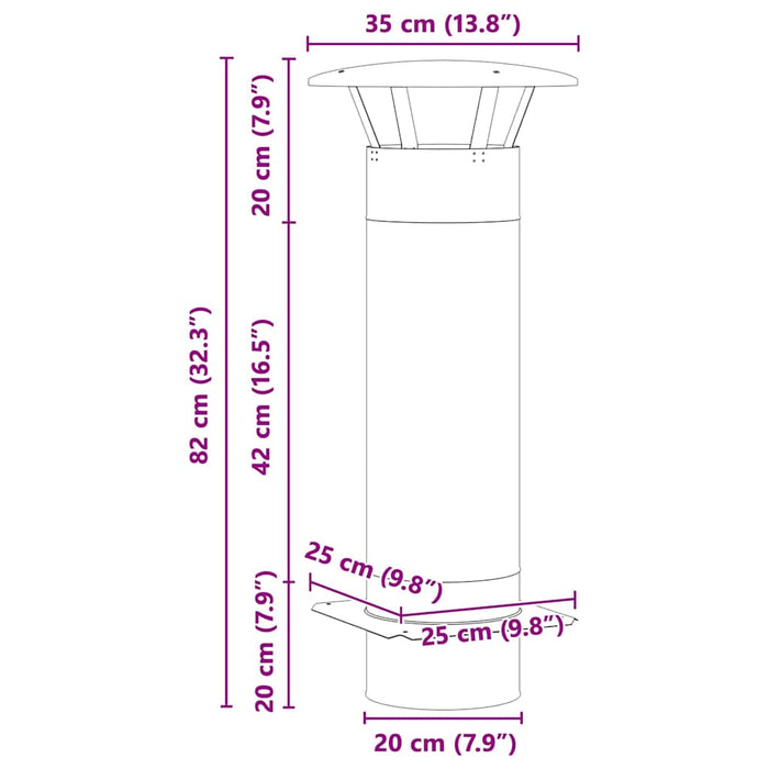 Pipeforlengelse sølv 35 x 35 x 82 cm Rustfritt Stål