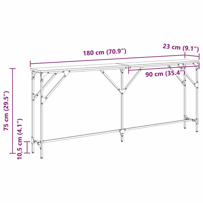 Konsollbord Svart eik 180 x 23 x 75 cm Ingeniørtre og metall