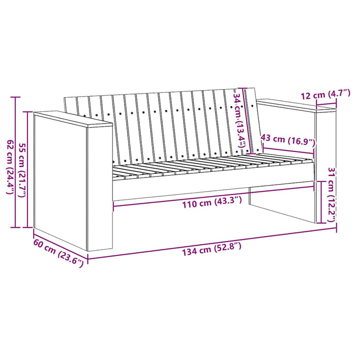 Hagemøbelsofa Brun 134 x 60 x 62 cm Heltre furu