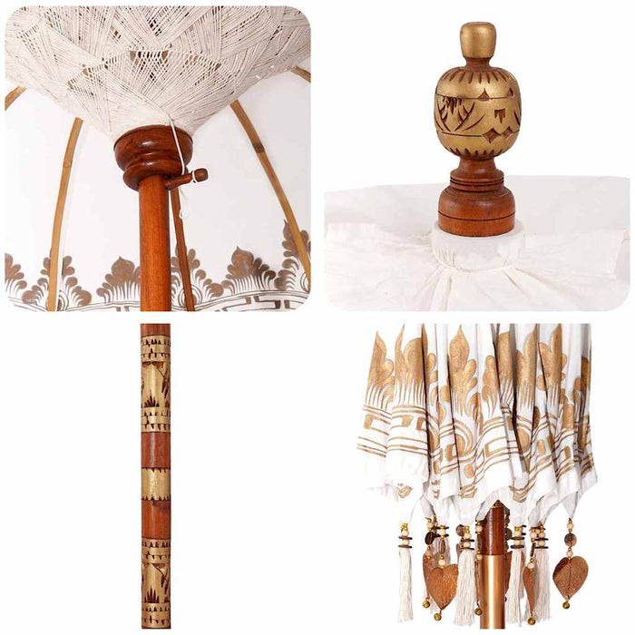 Balinesisk Parasol Krem 180-190 cm Bomull, massivt tre