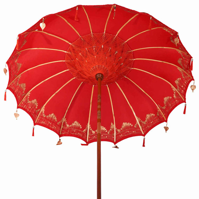 Balinesisk Parasol Rød 210-220 cm Bomull, massivt tre