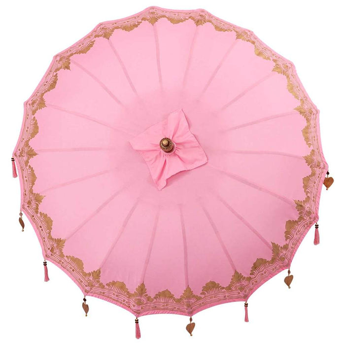Balinesisk Parasol Rosa 180-190 cm Bomull, massivt tre