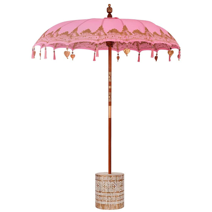 Balinesisk Parasol Rosa 180-190 cm Bomull, massivt tre