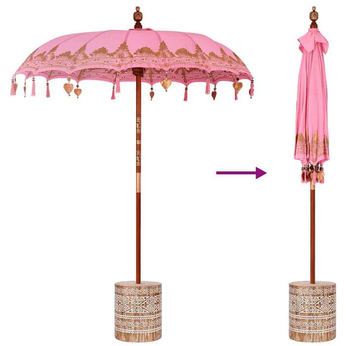 Balinesisk Parasol Rosa 180-190 cm Bomull, massivt tre