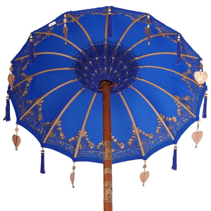 Parasol med Base Blå, Brun 250 cm Bomull, Tre