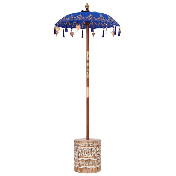 Parasol med Base Blå, Brun 250 cm Bomull, Tre