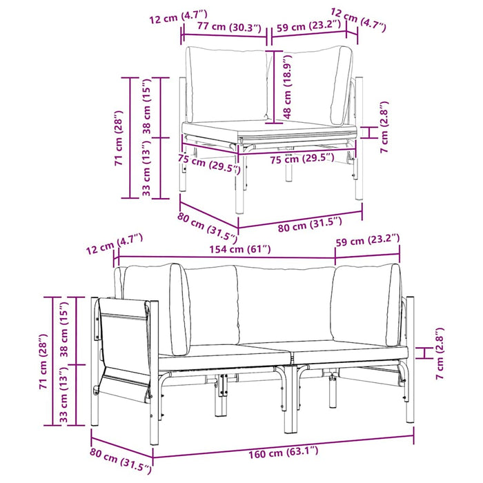 Utemøbler sett med pute med pute 2 pcs Antrasitt