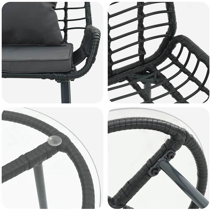 Hage Spisegruppe 3 pcs Svart, Antrasitt 35 x 35 x 45 cm