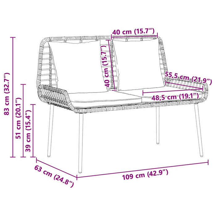 Hagebenk Svart, Antrasitt 109 x 63 x 83 cm Poly rattan, stål
