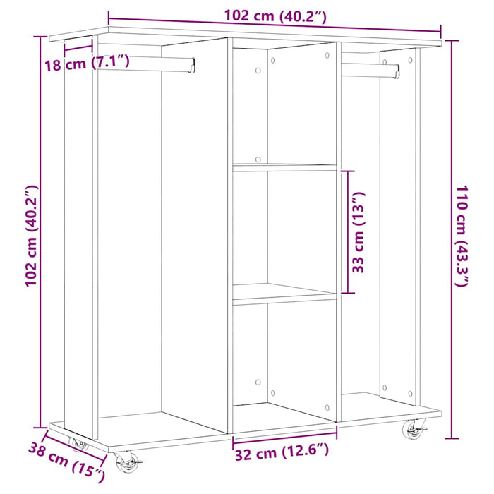 Garderobeskap Svart eik 102 x 38 x 110 cm Konstruert tre
