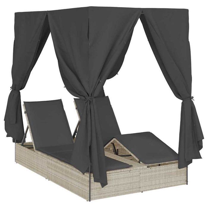 Dobbel solseng med tak og gardiner Lysegrå 203 x 128 x 202 cm