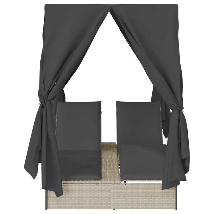 Dobbel solseng med tak og gardiner Lysegrå 203 x 128 x 202 cm