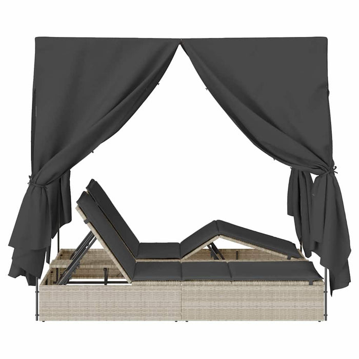 Dobbel solseng med tak og gardiner Lysegrå 203 x 128 x 202 cm