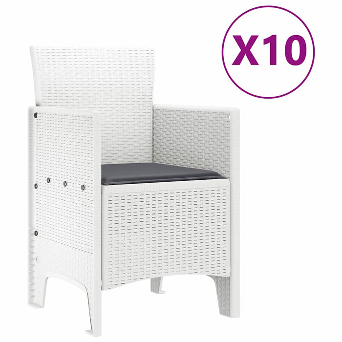 11-delt Hage Spisegruppe med Puter Hvit Polyrotting, vidaXL Hagebord Hvit 150x100x73 cm Polyrotting, vidaXL Hage Stoler med Puter 2 stk Hvit Polyrotting, vidaXL Hage Stoler med Puter 4 stk Hvit Polyrotting