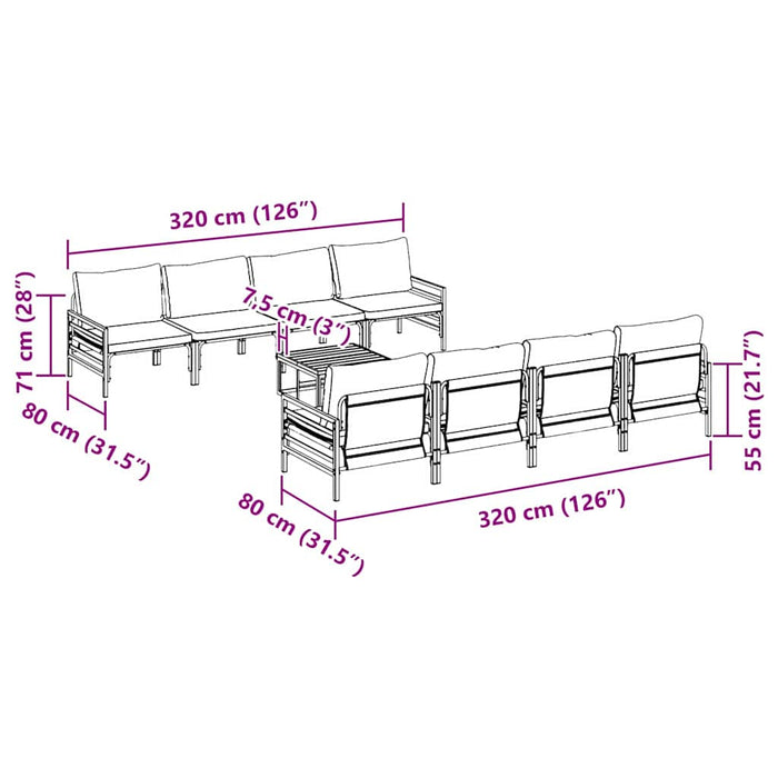 Hagesofa Set 9 pcs Antrasitt 70 x 70.5 x 31.5 cm Stål & stoff