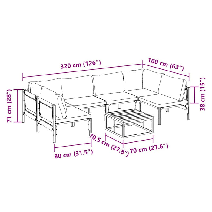 Hagesofa Set 7 pcs Antrasitt Stål