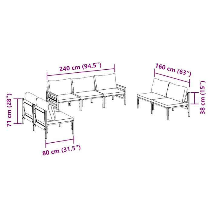 Hagesofa Set 7 pcs Antrasitt Stål
