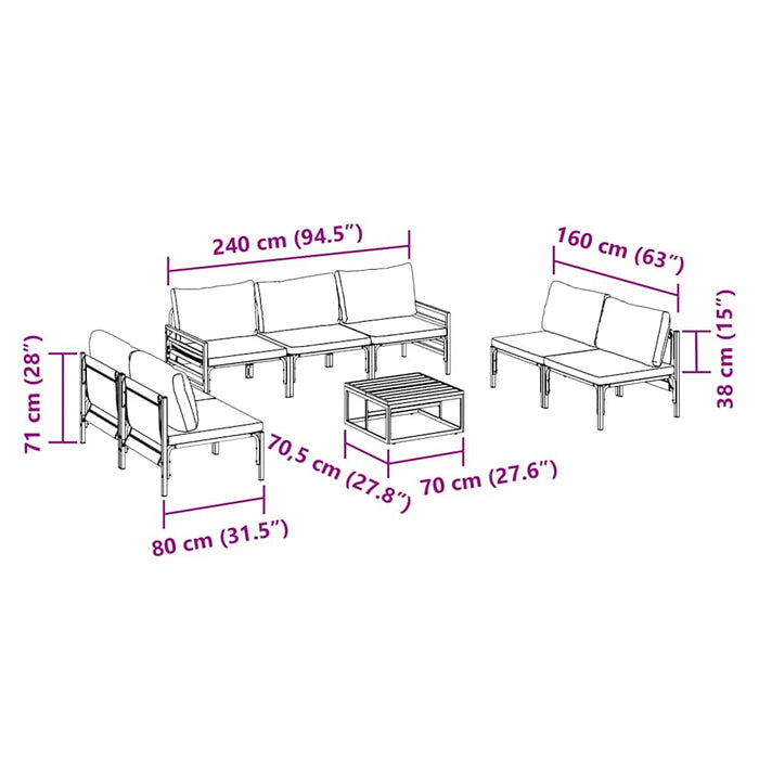 Hagesofa Set 8 pcs Antrasitt Stål