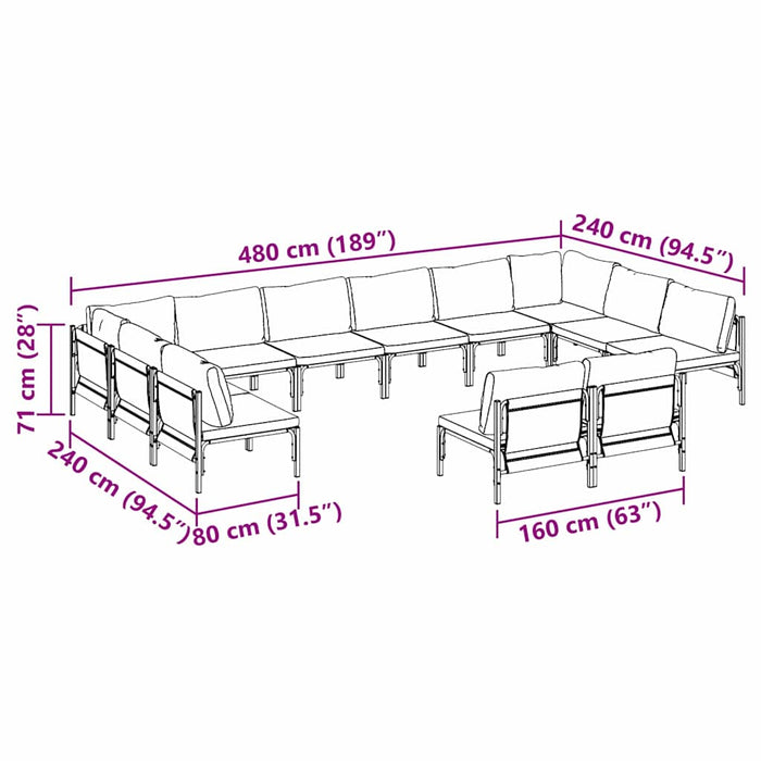 Hagesofa Set 12 pcs Antrasittgrå Stål