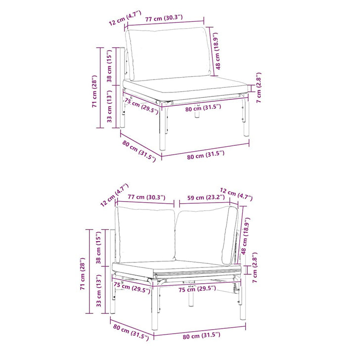 Hagesofa Set 12 pcs Antrasittgrå Stål