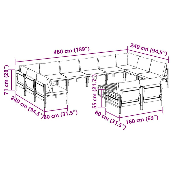 Hagesofa Set 13 pcs Antrasitt Stål