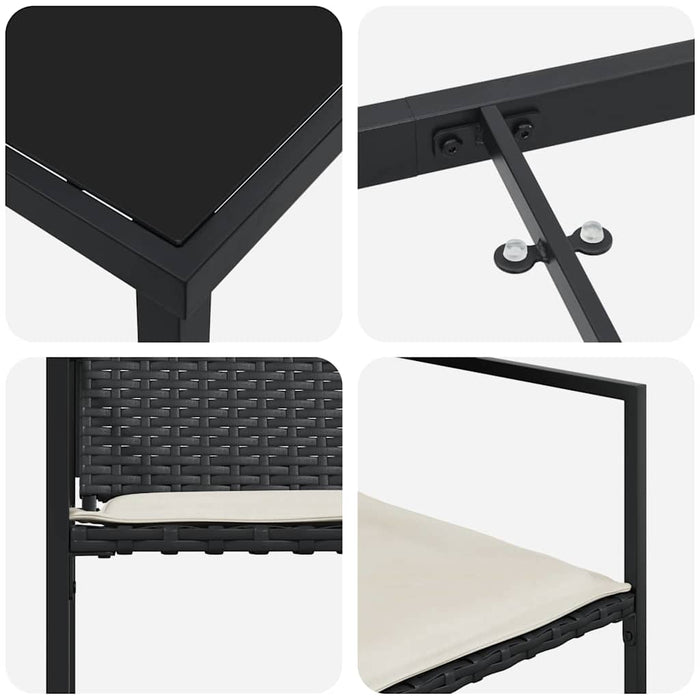 5 Delers Hagemiddagssett med Pute Svart Poly Rattan