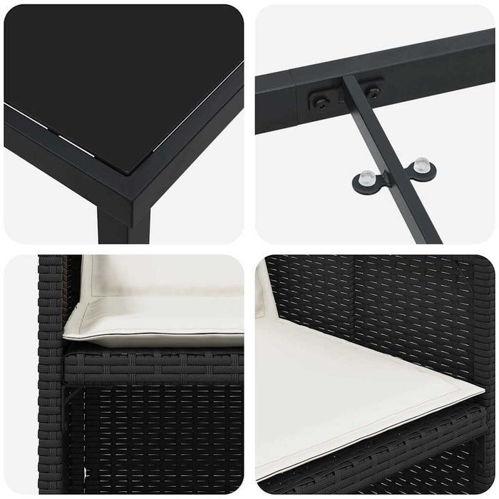 5-delt spisegruppe til hagen med puter i svart polyrotting