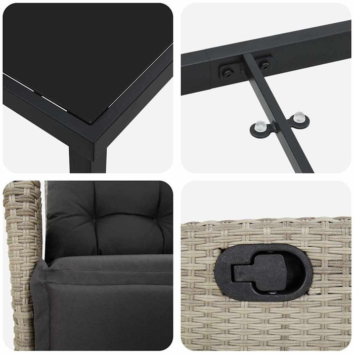 5-delt Hage Dining Sett i Lysegrå Poly Rattan