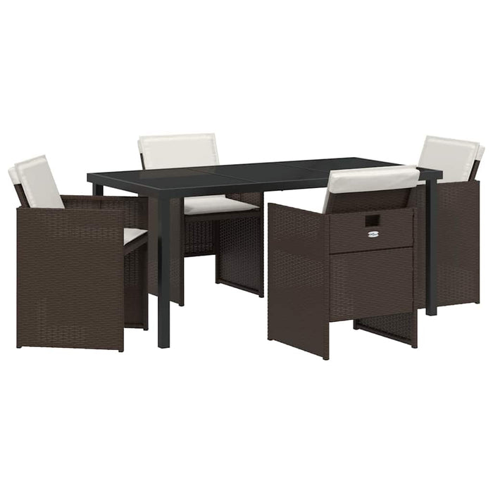 5 Delt Hagedining Sett med Puter Brun Poly Rattan
